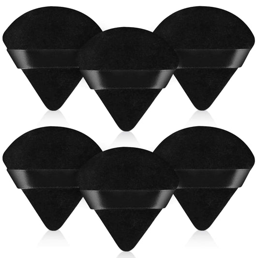 6-Piece Powder Puff Face Triangle Set - Triangle Powder Puff Soft Velour Makeup Sponges for Loose Powder and Body Powder - Beauty Makeup Tools (Black)