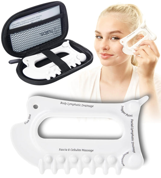 MyHalos 6-in-1 Ceramic Body Gua Sha Facial Tools - Lymphatic Drainage Tool Face Sculpting Tool & Acupressure tool - Body Guasha Trigger Point Massage Tool for Fascia Massage and Cellulite