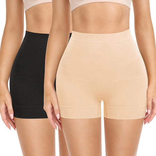 Yeblues 2 Pack Tummy Control Shapewear Shorts Slimming Boyshorts Women Underwear for Under Dresses Body Shaper Slips Girdles Nude & Black M